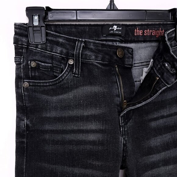 7 For All Mankind The Straight Jeans Women’s 10 Low Rise Black Denim Whiskered - Picture 4 of 13